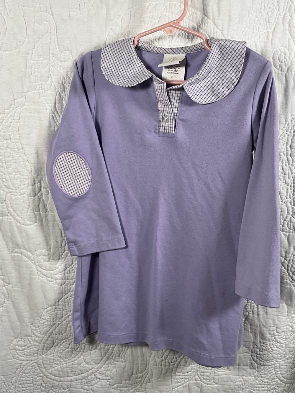 Girls' Lavender Long-Sleeve Top with Peter Pan Collar Dress